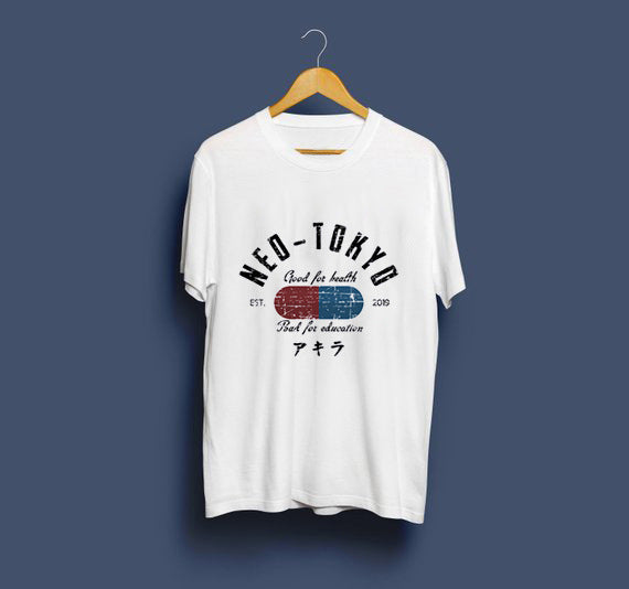 White MONO//FIT Akira capsule tee men featuring Neo-Tokyo design for casual style