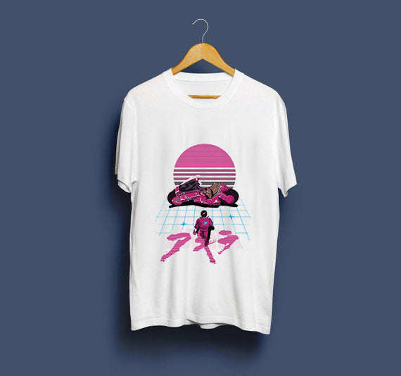 MONO//FIT Akira capsule tee men featuring retro graphic design in pink on a white t-shirt