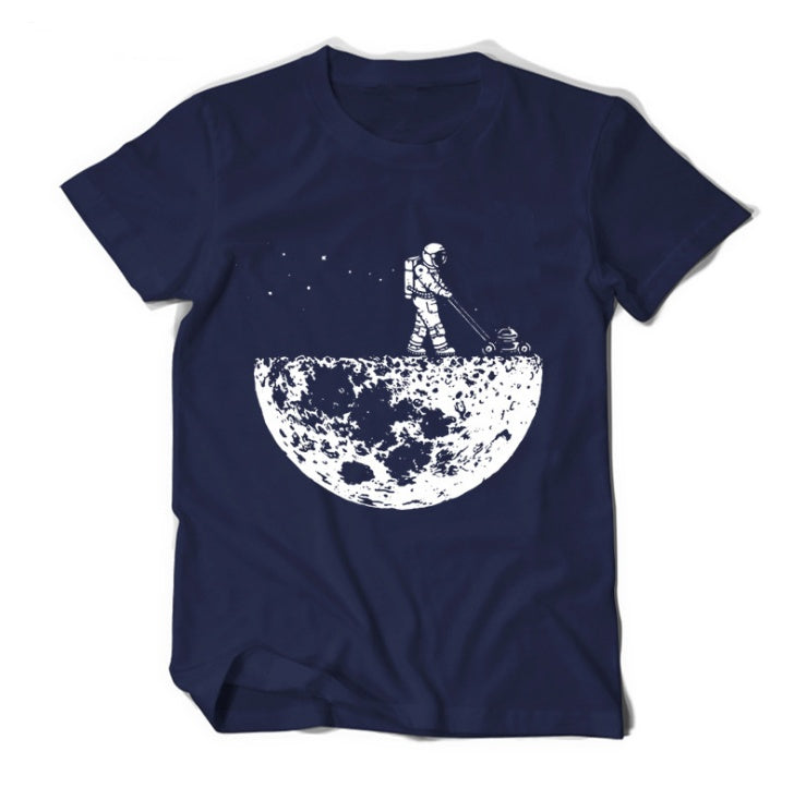 Navy MONO//FIT astronaut graphic tees featuring an astronaut on the moon design