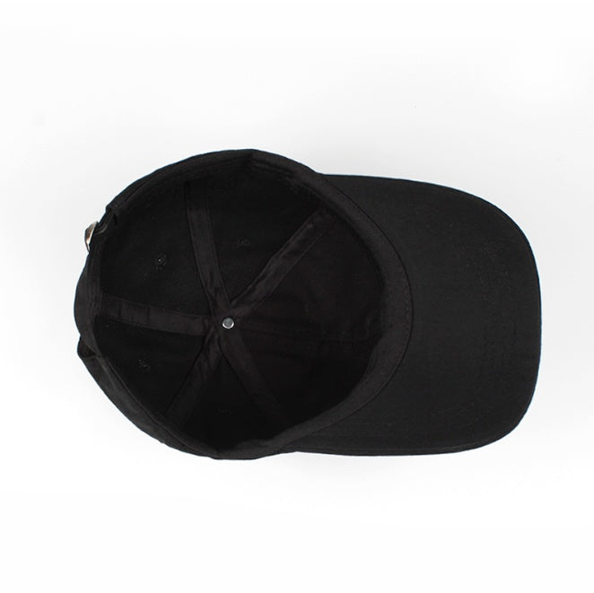 Inside view of MONO//FIT capsule cap for men, featuring a classic black design and structured fit