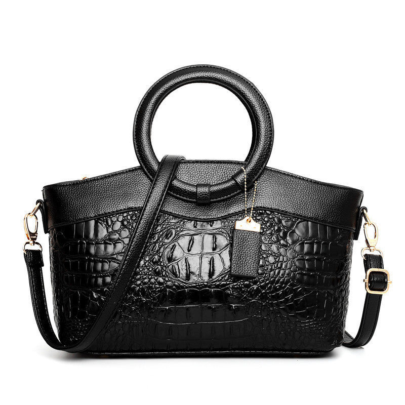 MONO//FIT Black Casual Ladies Handbags with Crocodile Texture and Dual Carrying Options
