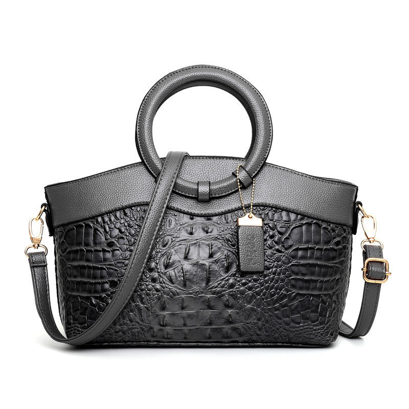 MONO//FIT Black Croc-Embossed Casual Ladies Handbags with Top Handle and Adjustable Strap