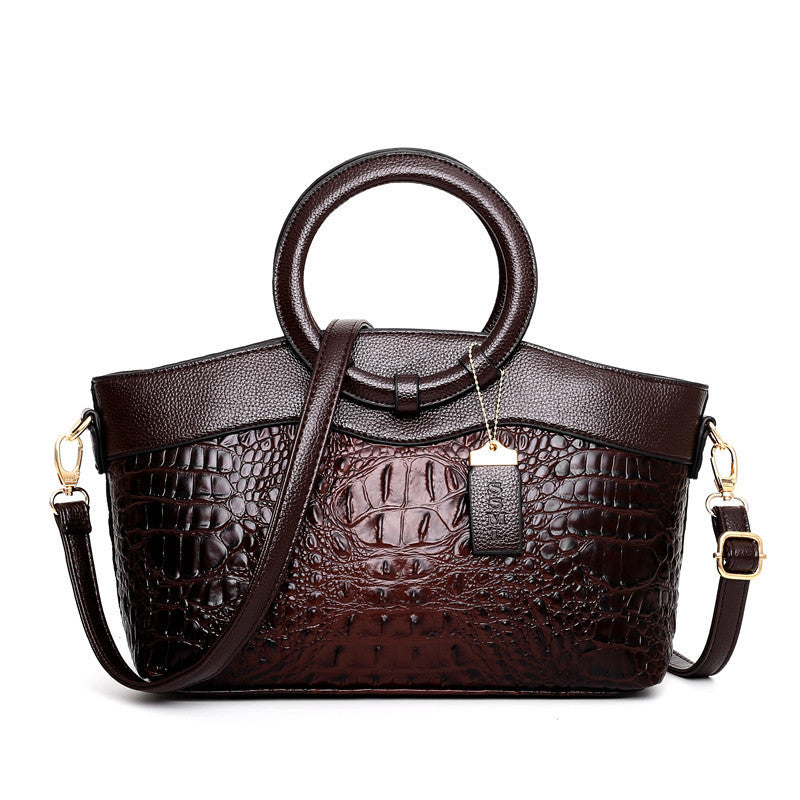 Elegant brown MONO//FIT casual ladies handbags with unique crocodile texture and detachable shoulder strap