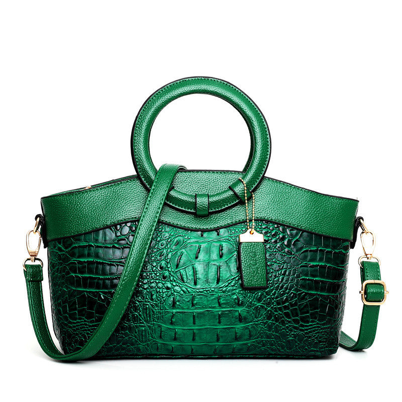 MONO//FIT Green Casual Ladies Handbags with Round Handle and Crocodile Texture