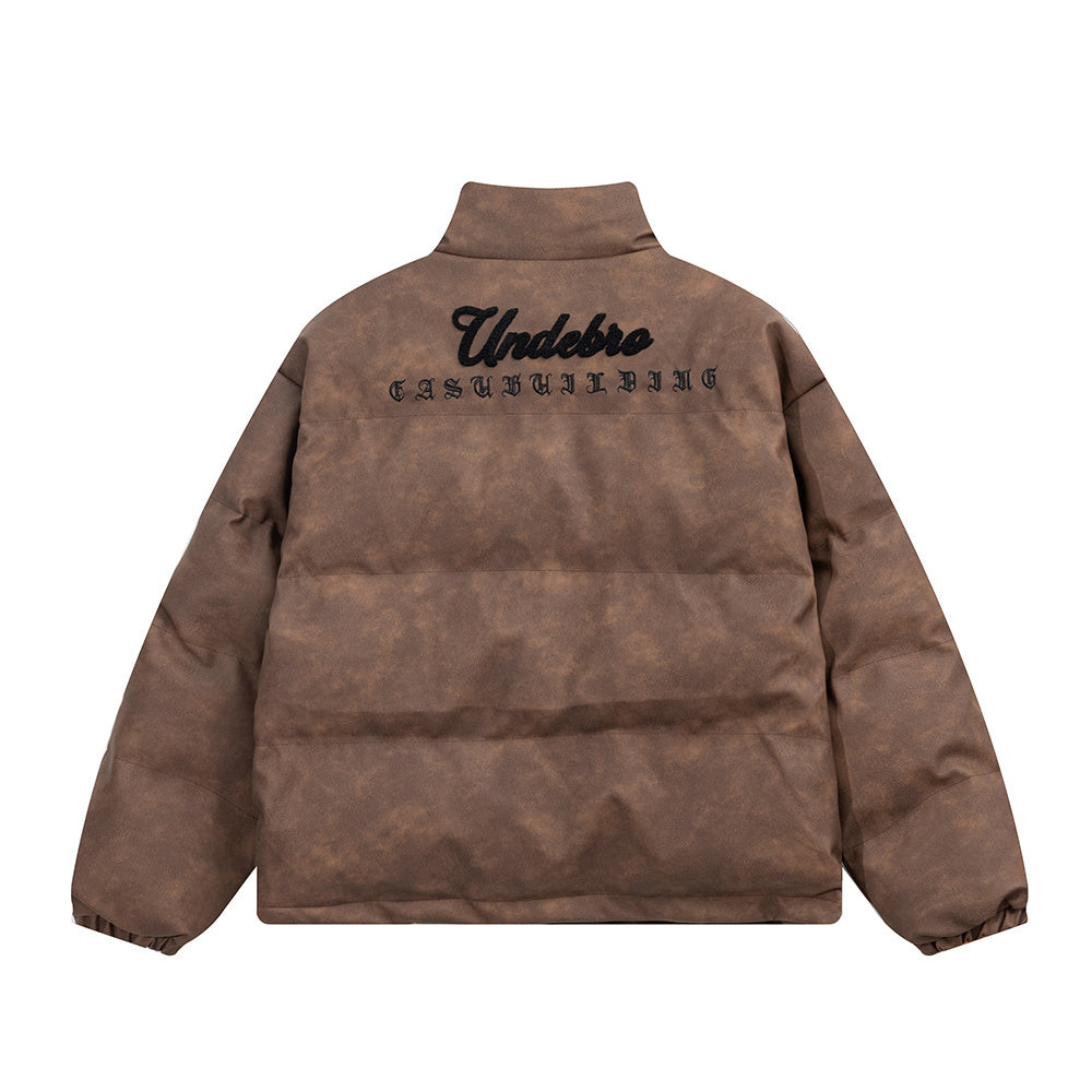 MONO//FIT cotton padded winter jacket in brown with 'Undebro' logo on the back