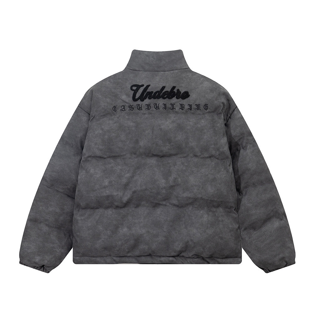 MONO//FIT cotton padded winter jacket in gray with stylish lettering on the back