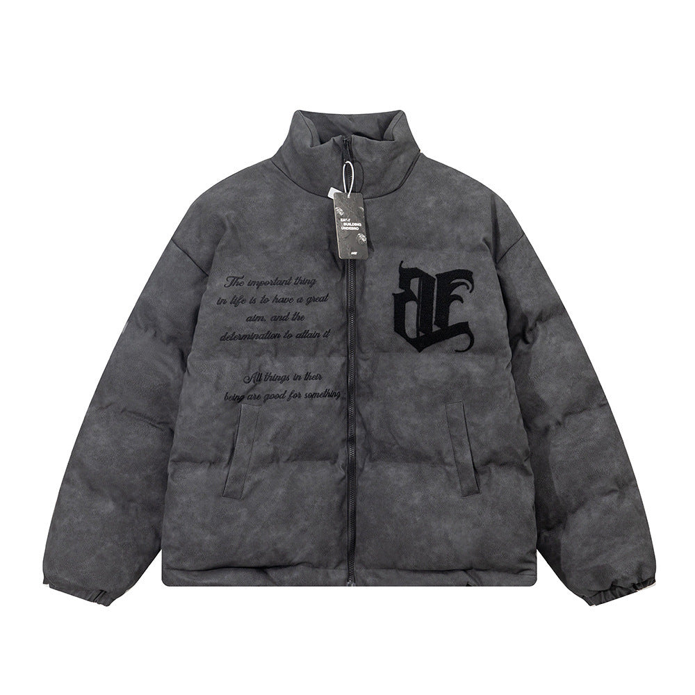MONO//FIT cotton padded winter jacket in gray with unique graphic design for warmth and style