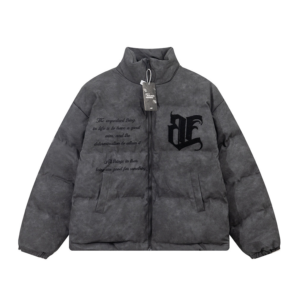 MONO//FIT cotton padded winter jacket in gray with stylish black logo and text detail