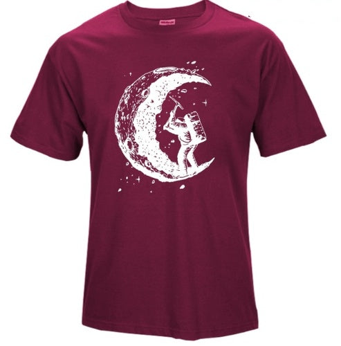 MONO//FIT digging the moon graphic tee in burgundy featuring an astronaut and moon design