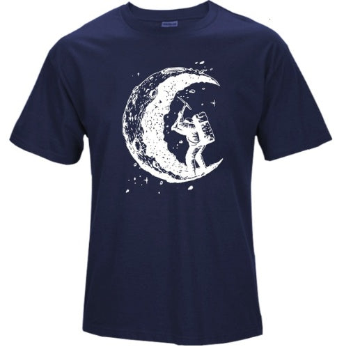 MONO//FIT Digging the Moon Graphic Tee in Navy with a Moon and Astronaut Design