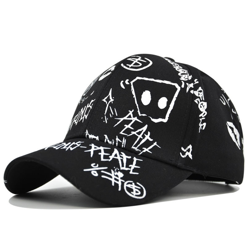 MONO//FIT grafitti men cap featuring bold white designs on a black background for a stylish look