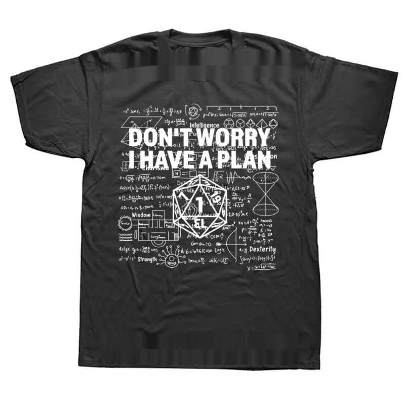 MONO//FIT Graphic RPG T-shirts featuring a humorous design with a D20 die and funny text