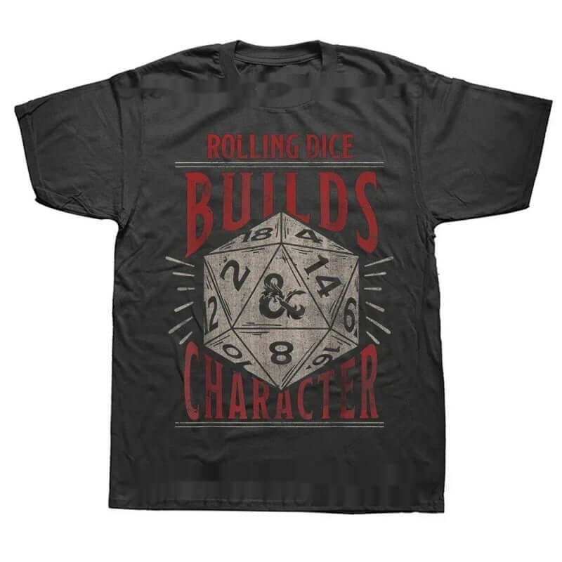 MONO//FIT Graphic RPG T-shirts featuring a Rolling Dice Builds Character design