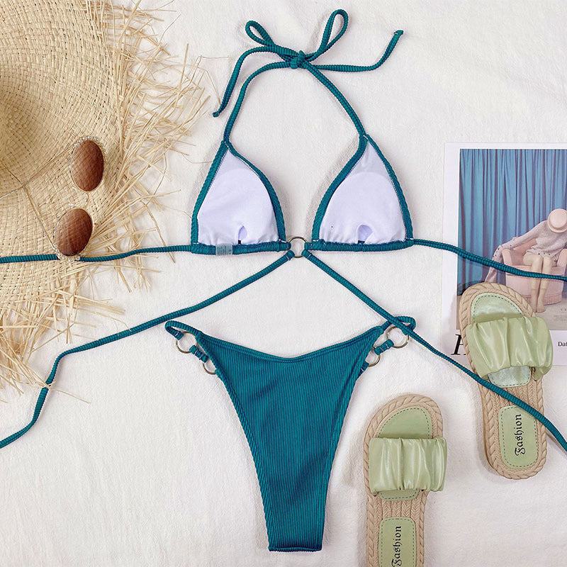 MONO//FIT Halter Top Bikini Set in teal with stylish design and adjustable straps