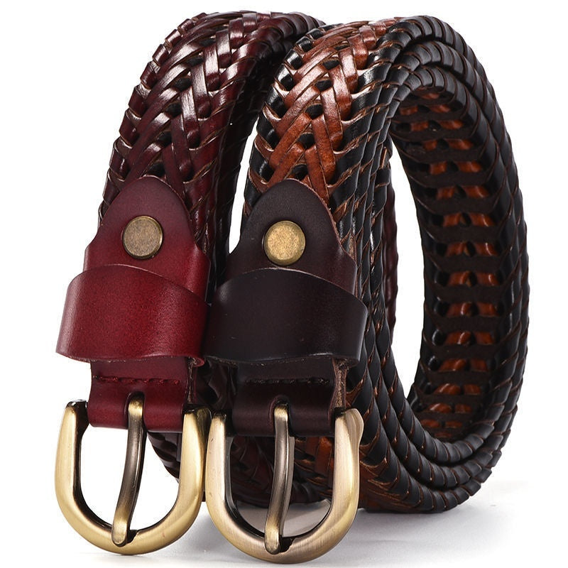 MONO//FIT handmade leather belt for men in braided styles with classic brass buckles