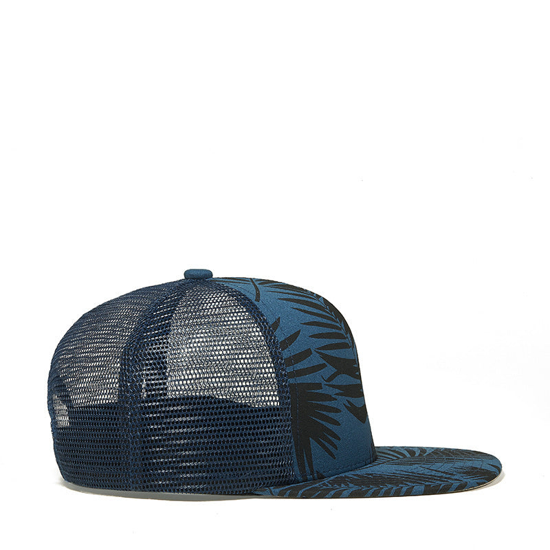 Side view of MONO//FIT hip-hop printed men cap featuring a stylish palm leaf design