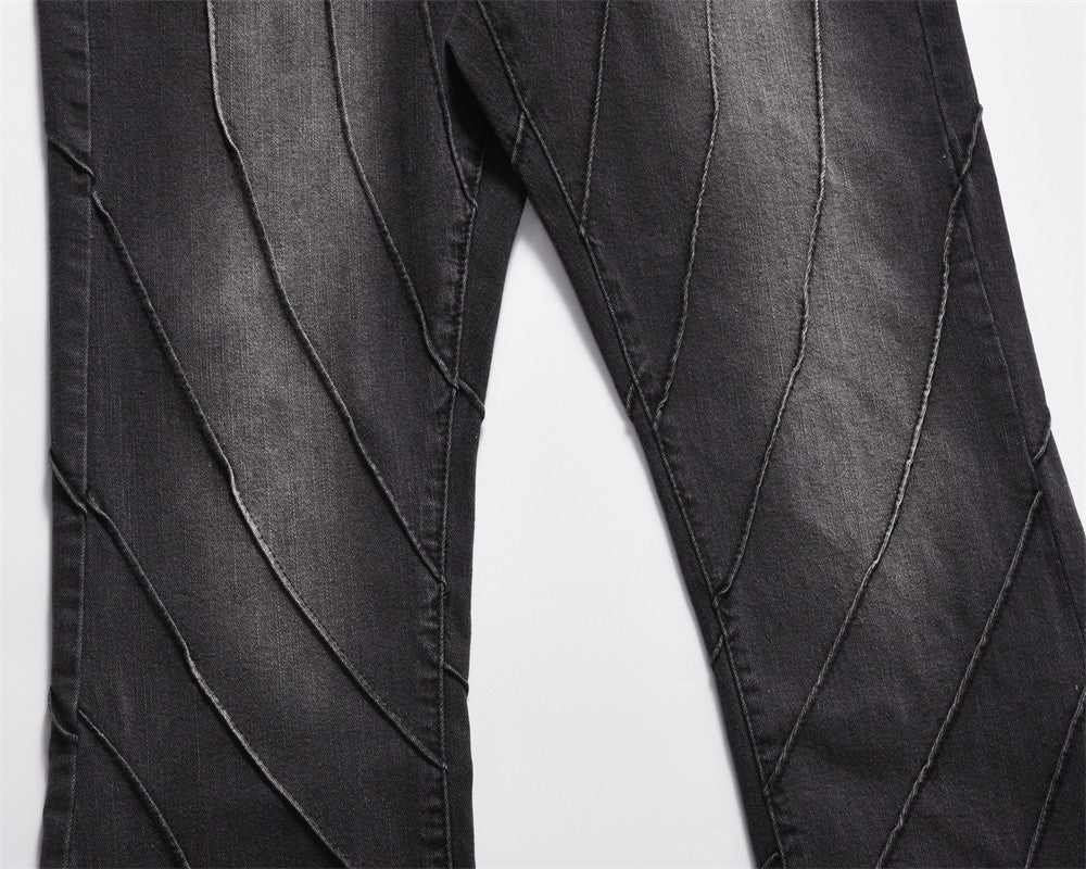 MONO//FIT men's topstitching jeans featuring unique diagonal stitching detail in a sleek black finish