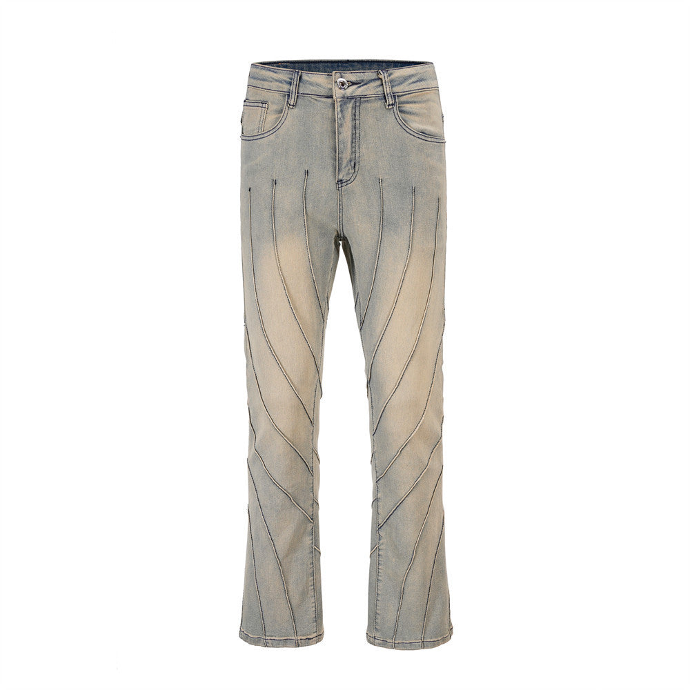 MONO//FIT men's topstitching jeans in light wash with unique seam design for a trendy look