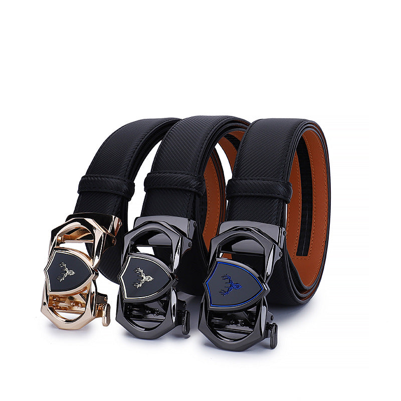 Set of three MONO//FIT leather belts for men with stylish buckle designs in black and gold