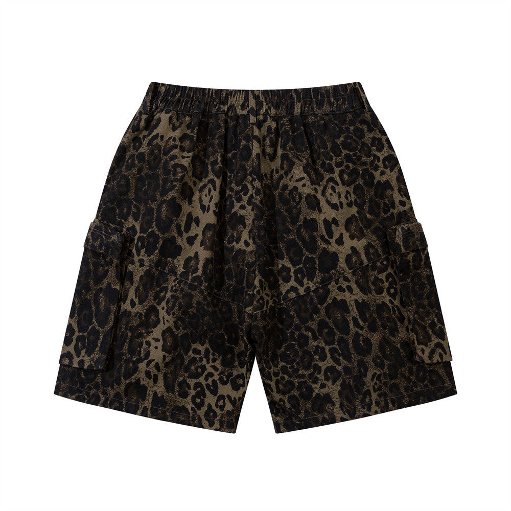 MONO//FIT leopard camouflage shorts men with cargo pockets and elastic waistband