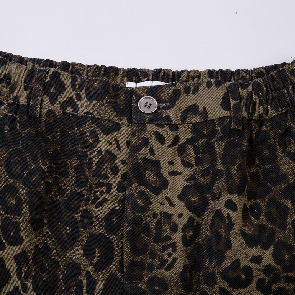 MONO//FIT leopard camouflage shorts men featuring a comfortable elastic waistband and stylish button closure