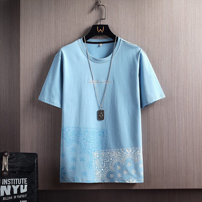 Light blue MONO//FIT men's short-sleeve T-shirts with stylish graphic print on the bottom