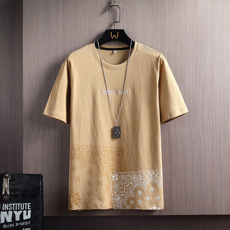 MONO//FIT Men's short-sleeve T-shirts in beige with unique graphic design and relaxed fit