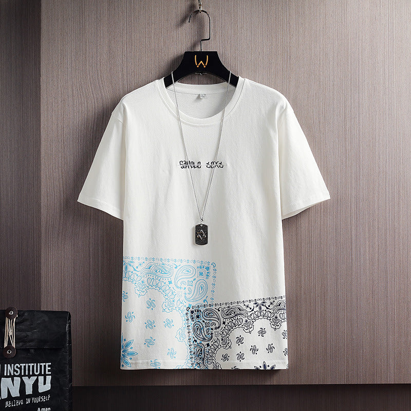 MONO//FIT Men's short-sleeve T-shirts with unique bandana pattern design in white and blue