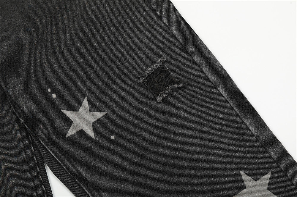 MONO//FIT star pattern straight jeans featuring a distressed design and stylish star prints