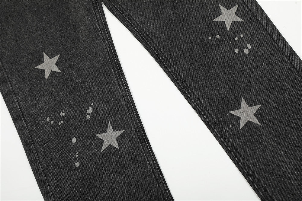 MONO//FIT star pattern straight jeans featuring a stylish star print on a black denim fabric