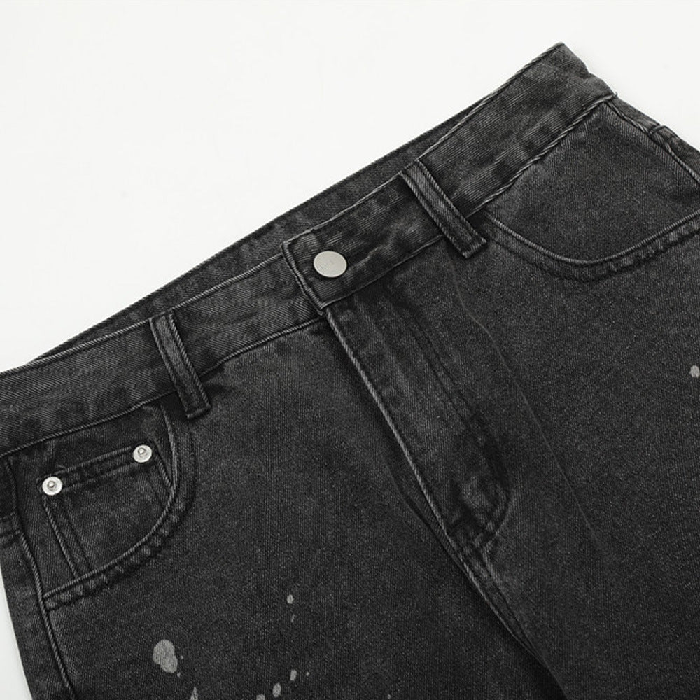 MONO//FIT star pattern straight jeans in dark wash with unique splash details for a stylish look
