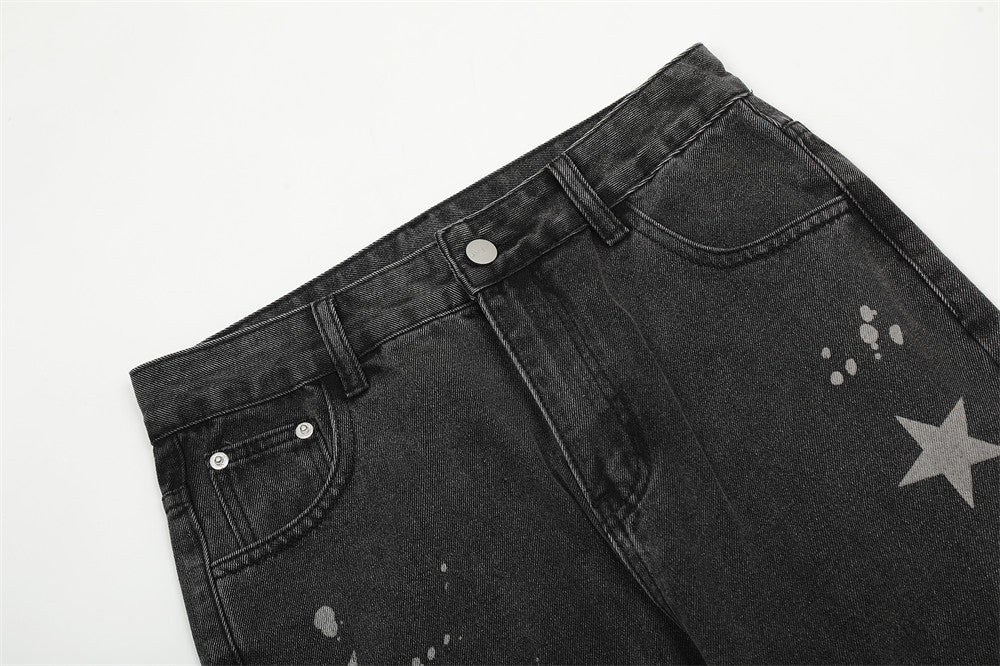 Black MONO//FIT star pattern straight jeans with unique design and stylish look