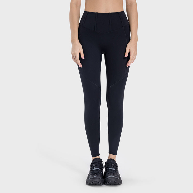 Stylish black women's fitness tights with a high waistband for comfort during workouts