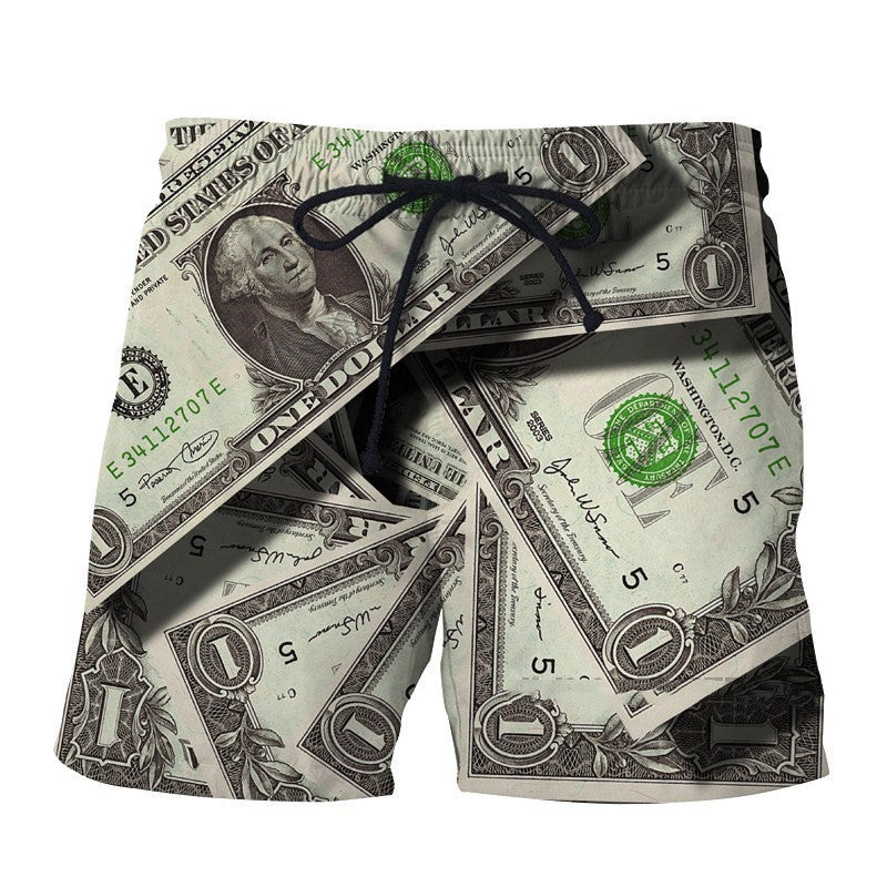 MONO//FIT 3D graphic swim shorts men featuring a dollar bill design for a fun beach look