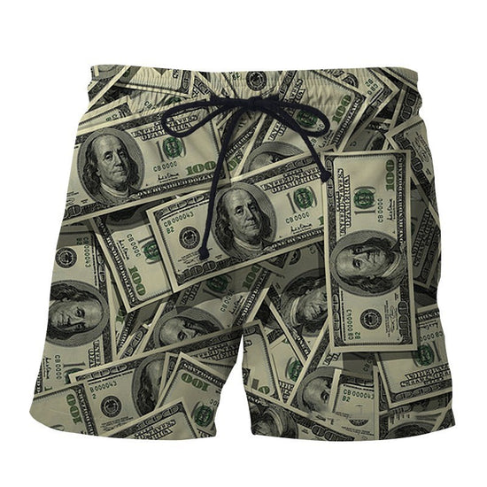 MONO//FIT 3D graphic swim shorts men with dollar bill pattern for a fun beach style