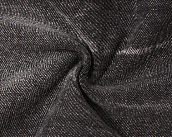 Close-up of MONO//FIT men's distressed wide-leg jeans showcasing the fabric texture and unique distressing details