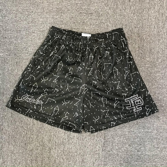 MONO//FIT American basketball shorts in black with a geometric pattern for comfort and style