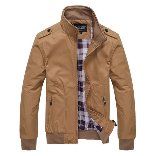 MONO//FIT Autumn Men's Fashion Jackets in Tan with Stylish Zip and Checkered Lining
