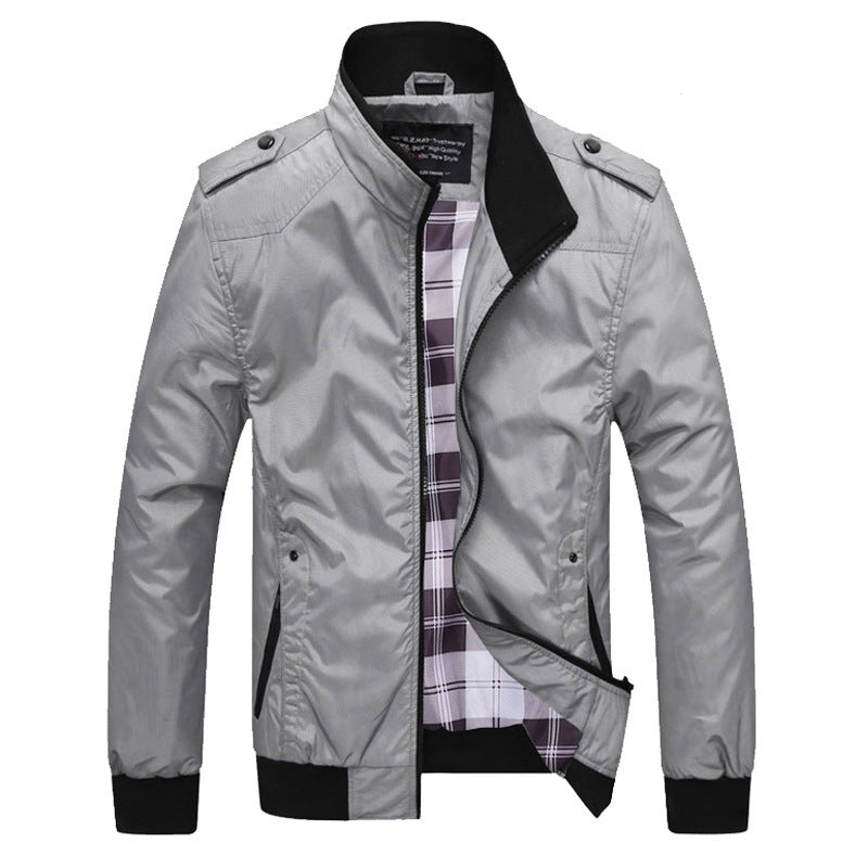 MONO//FIT Gray Autumn Men's Fashion Jackets with Plaid Lining and Stylish Zipper Design