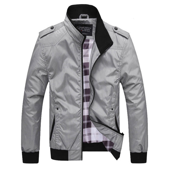 MONO//FIT Gray Autumn Men's Fashion Jackets with Plaid Lining and Stylish Zipper Design