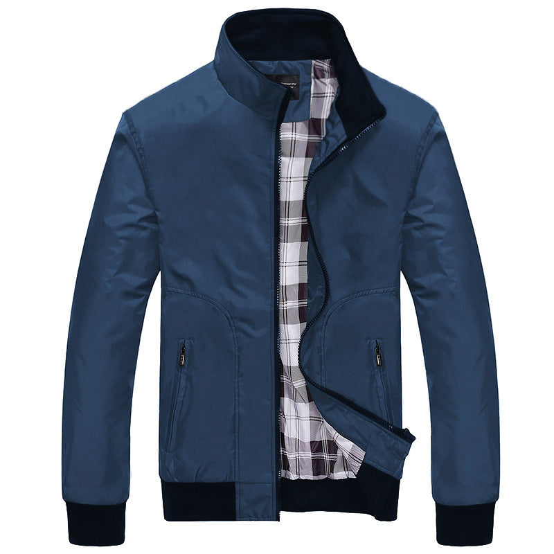 Navy MONO//FIT autumn men's fashion jackets with a stylish plaid lining and two side pockets
