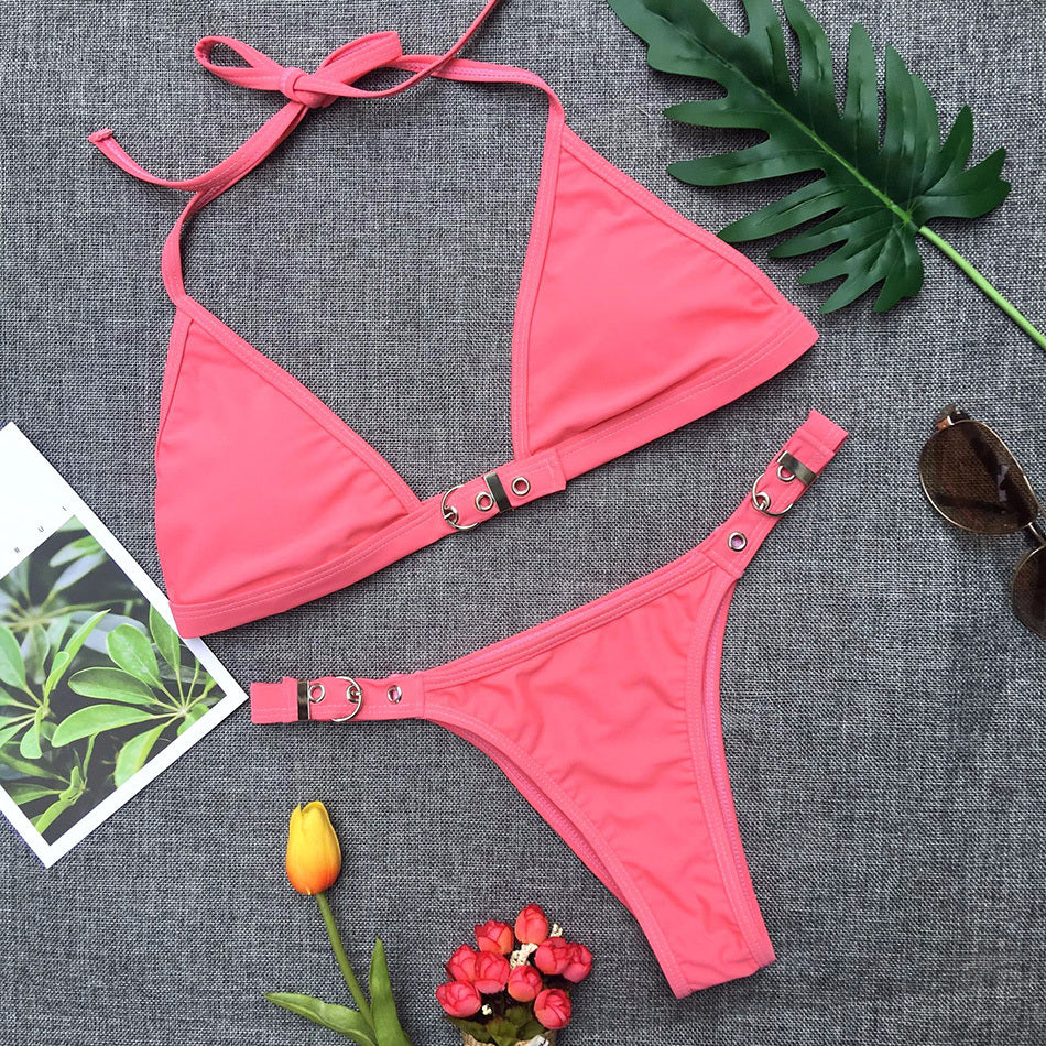 MONO//FIT Brazilian bathing suit women in pink with adjustable straps and chic design for summer fun