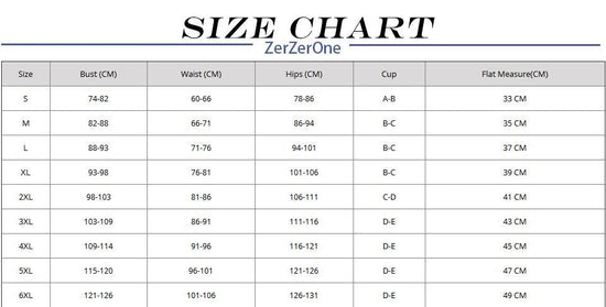 MONO//FIT Brazilian bathing suit women with size chart indicating bust, waist, and hip measurements