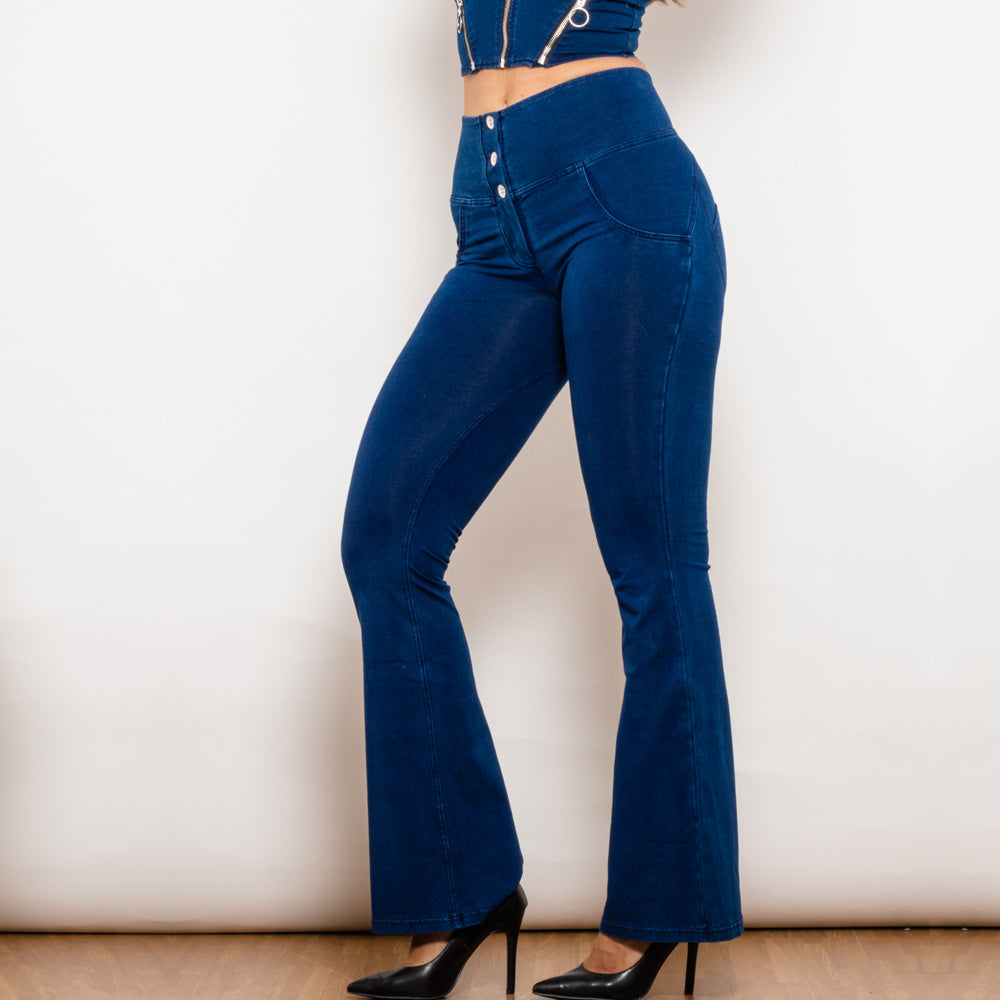 MONO//FIT bum lift jeggings dark blue with a high waist and flared design for a flattering fit