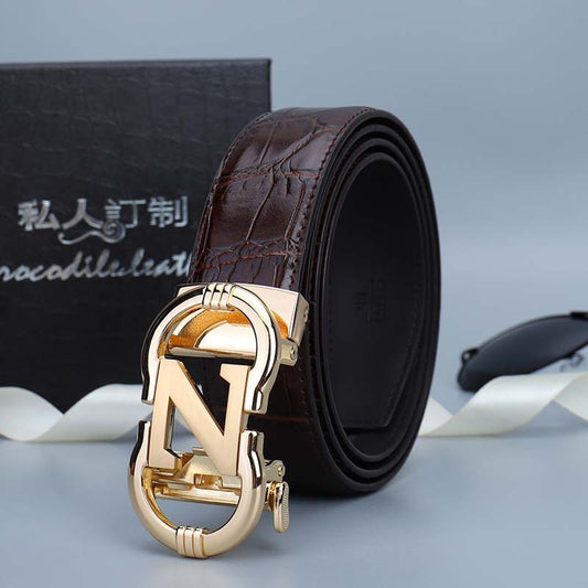 MONO//FIT business leather belt for men's in brown with a stylish gold buckle and sleek design