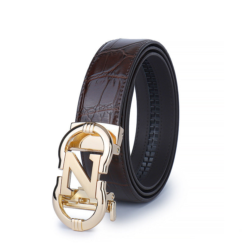 MONO//FIT business leather belt for men's in brown with a stylish gold buckle