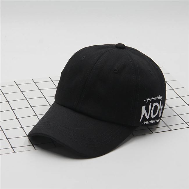 Black MONO//FIT California cap for men with a stylish 'NOW' design on the side