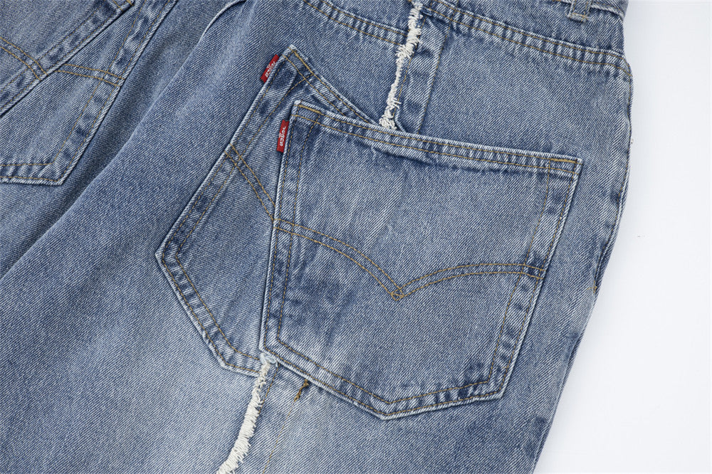 MONO//FIT casual embroidered denim men jeans featuring a relaxed fit and distressed details