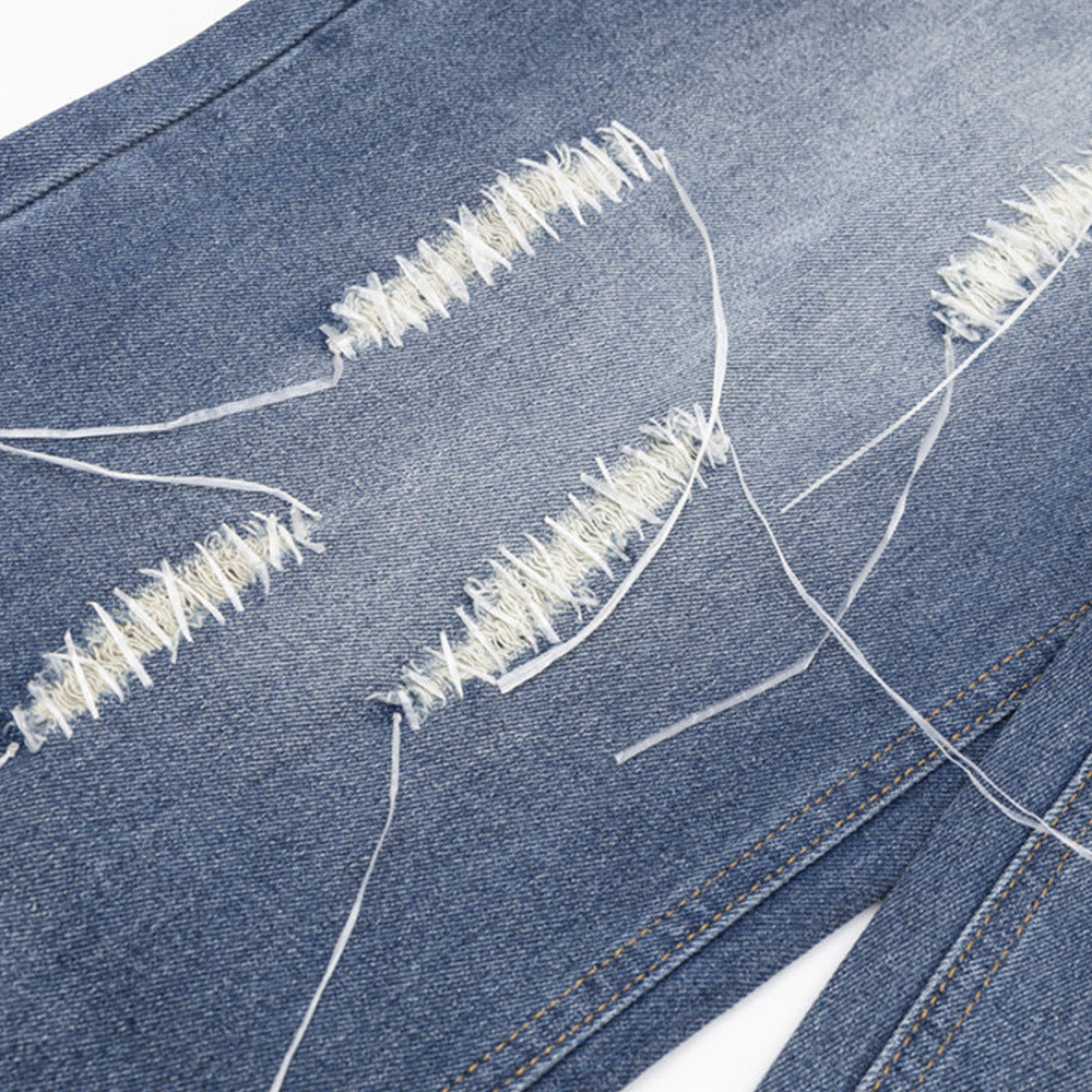 MONO//FIT casual embroidered denim men with distressed detail and unique stitching designs