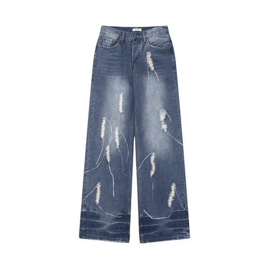 MONO//FIT casual embroidered denim men with a distressed, wide-leg design for a trendy look